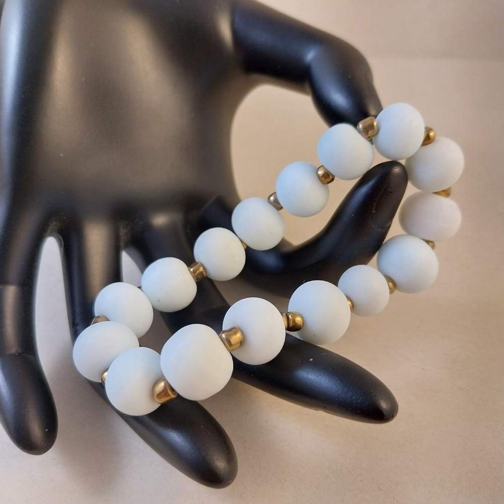 Old Czech Glass White and Gold Beaded Bracelet